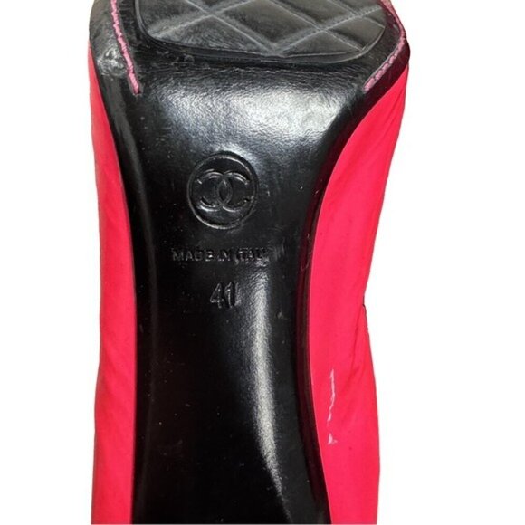 Chanel Logo Pink Patent Leather Black Cap Toe Ballet Pump Heels 10.5 US 41 IT - Picture 6 of 12